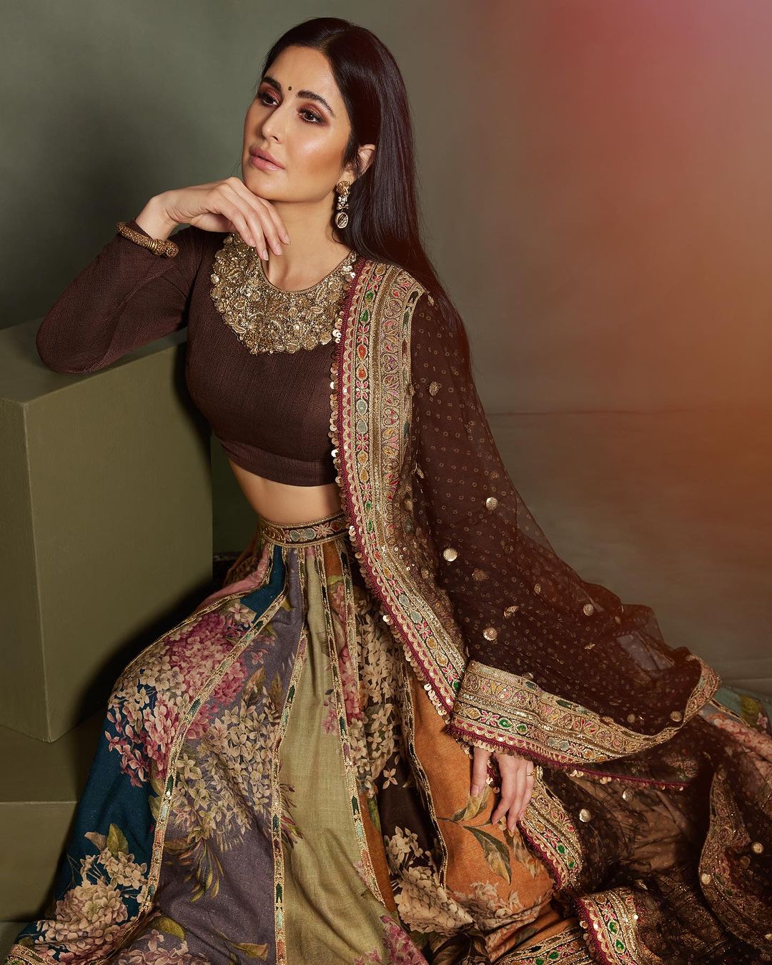 INDIAN ACTRESS KATRINA KAIF IN MAROON LEHENGA CHOLI